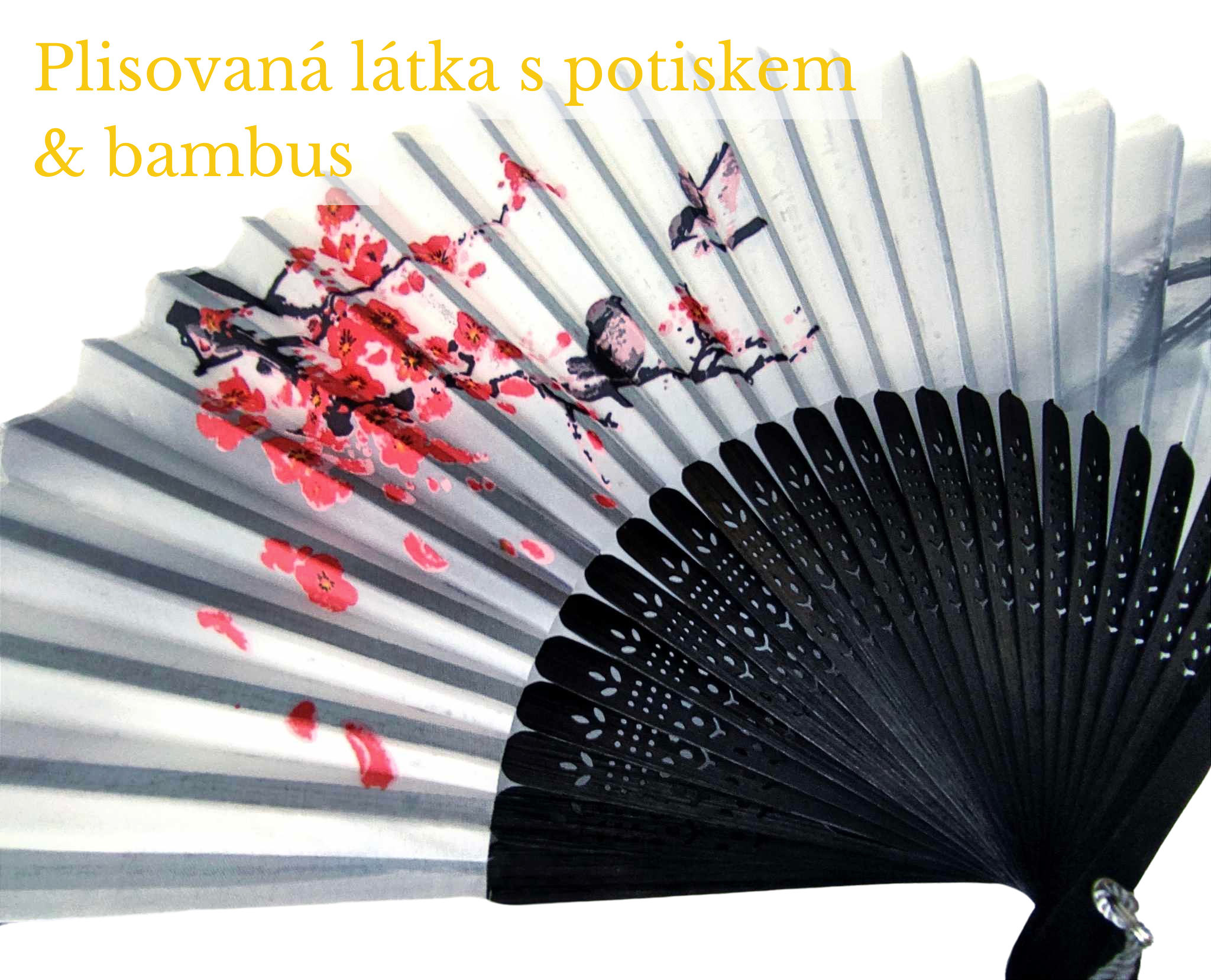 Skládací vějíř Šedý s červeným ptáčkem